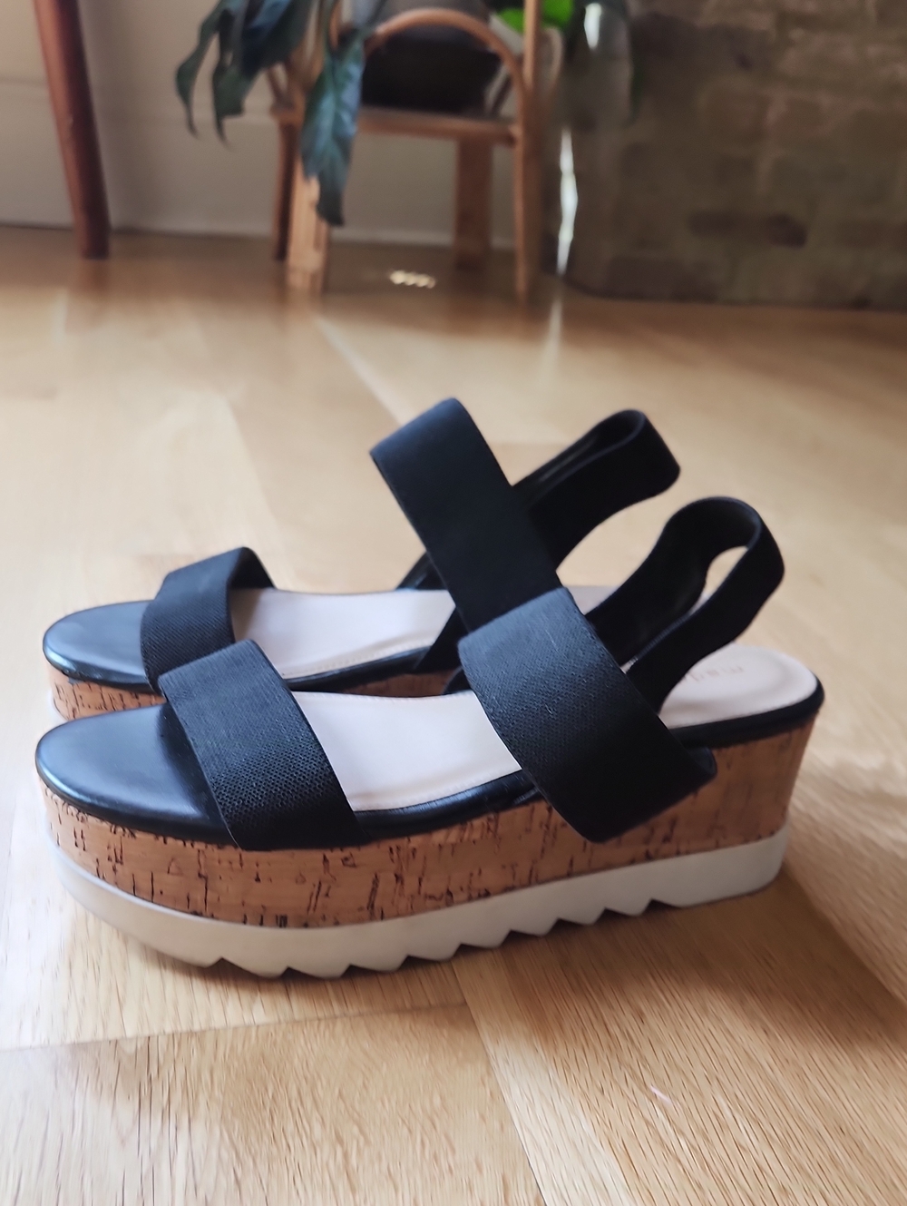 Madden Girl Black Platform Slingback Sandals with Cork Wedge